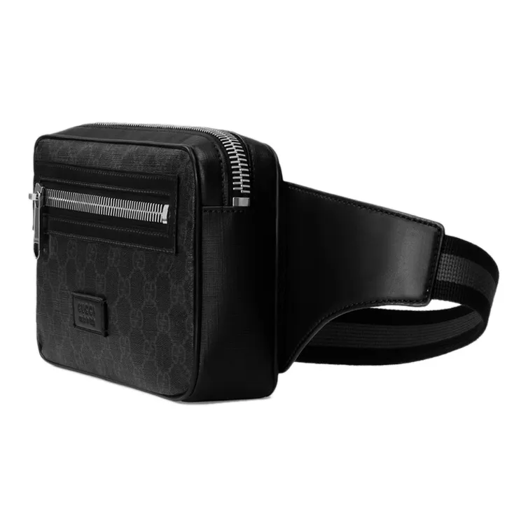 GUCCI Canvas With Leather Sling Bag, One Shoulder, Crossbody, Fanny Pack Men's Black-1