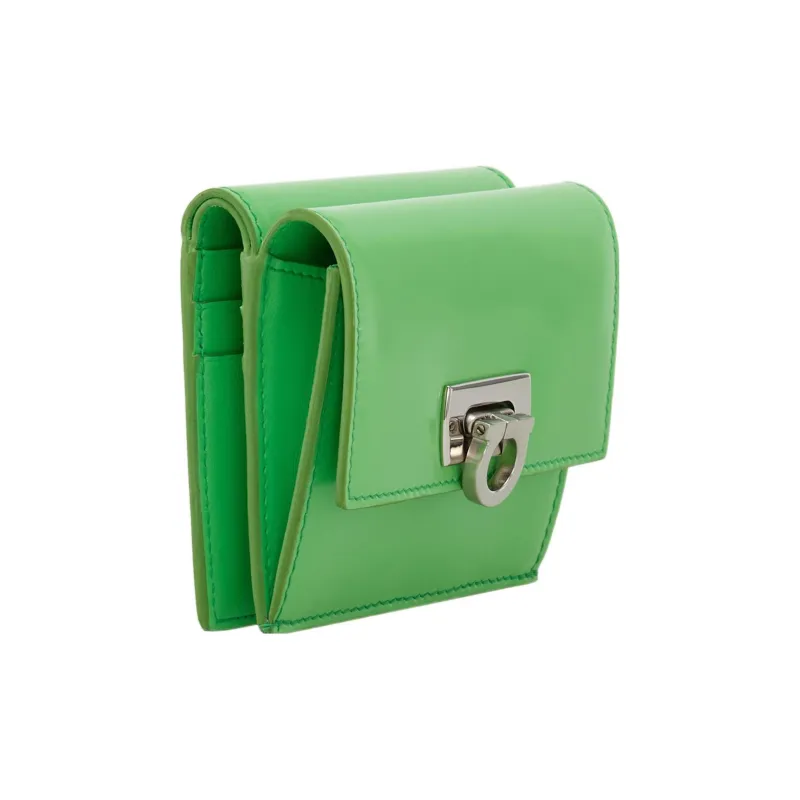 FERRAGAMO Cow Leather Wallet Trumpets Women's Green-1