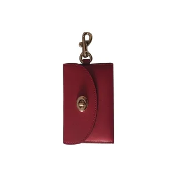 COACH Leather Card Holder Coin Purse Pendant Bag Accessory Women's Red