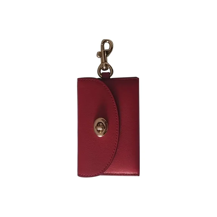 COACH Leather Card Holder Coin Purse Pendant Bag Accessory Women's Red-0