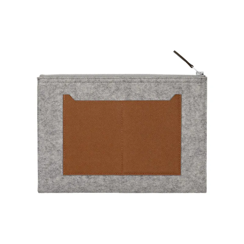 HERMES Toodoo Wool Felt With Epsom Calfskin Clutch Men's Gray/Brown-1