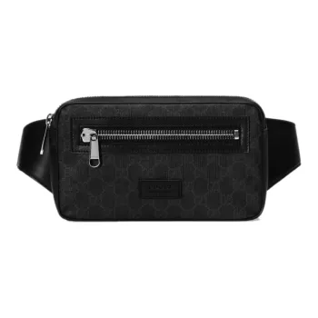GUCCI Canvas With Leather Sling Bag, One Shoulder, Crossbody, Fanny Pack Men's Black
