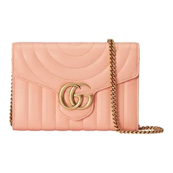 GUCCI GG Marmont Leather Shoulder Bag Crossbody Bag Mini Women's Peach Pink