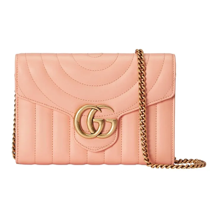 GUCCI GG Marmont Leather Shoulder Bag Crossbody Bag Mini Women's Peach Pink-0