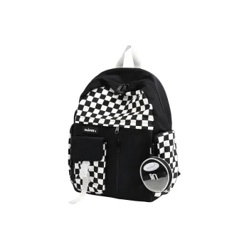 VAOPER Polyester Backpack Medium Size Unisex Black White Plaid/Red White Plaid