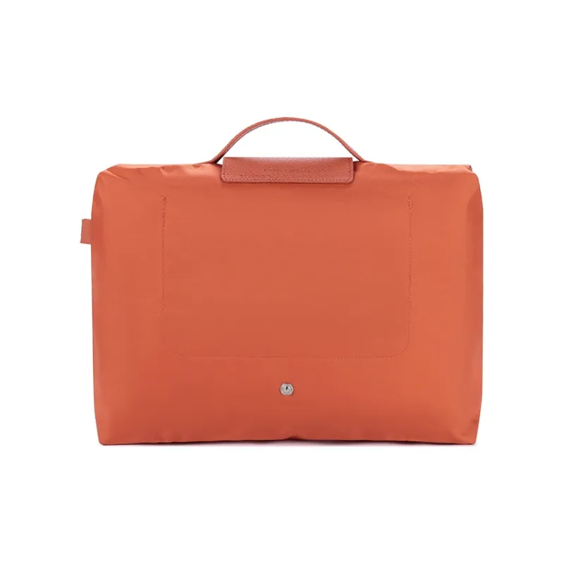 LONGCHAMP Le Pliage Green Recycled Canvas With Leather Trim Document Bag Handbag Briefcase Small Size Men's Orange Red-4