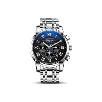 SOLLEN Automatic Mechanical Movement Stainless Steel Watchband Watch Men's Watches Black Dial