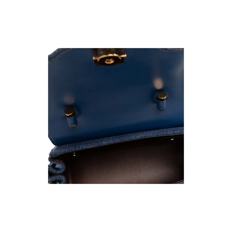 VERSACE La Medusa Cotton With Small Cow Leather Detail Shoulder Bag Crossbody Bag Handbags Small Size Women's Blue-4