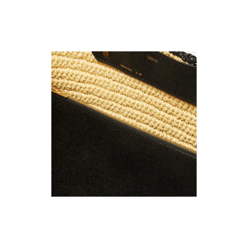 Valextra Raffia Tote Bag, Shopping Bag, Handbag Tubas Women's Beige/Black-3