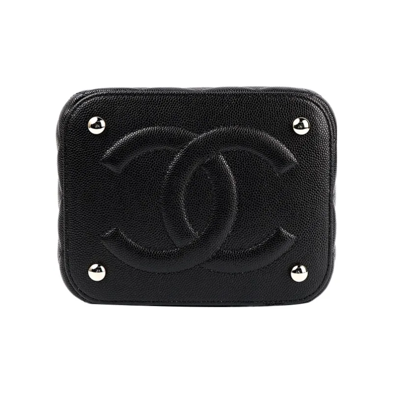 CHANEL 22SS Grain Embossed Cow Leather Box Bag, Makeup Bag, Shoulder Bag, Crossbody Bag, Handbag Trumpets Women's Black-4