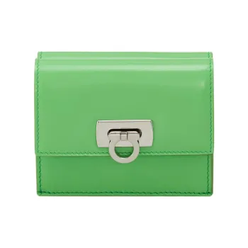 FERRAGAMO Cow Leather Wallet Trumpets Women's Green