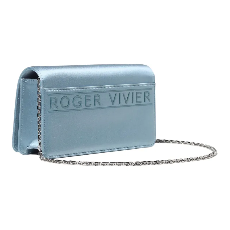 Roger Vivier Silk Satin Chain Bag, Handheld Crossbody Bag, Shoulder Bag Women's Blue-1