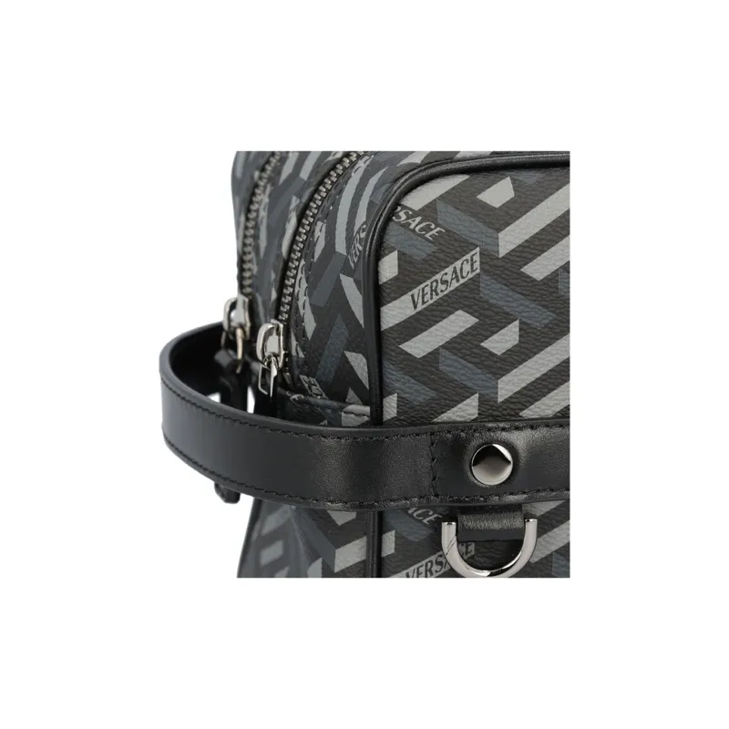 VERSACE Leather Toiletry Bags Clutches Small Size Men's Black-3