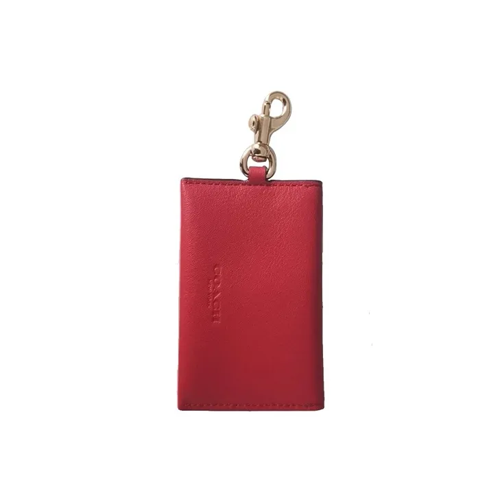 COACH Leather Card Holder Coin Purse Pendant Bag Accessory Women's Red-1