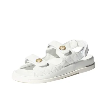 CHANEL Quilted Sandal White Laminated Lambskin Women's