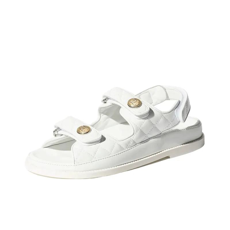 CHANEL Quilted Sandal White Laminated Lambskin Women's-0