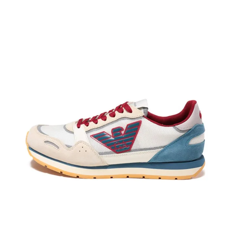 EMPORIO ARMANI Eagle Logo Lace Up Sports Casual Shoes Men's White Red-0