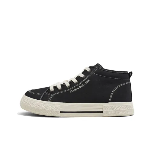 RENBEN Canvas Shoes Men Mid-Top Black