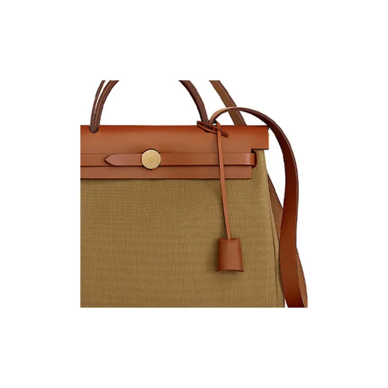 HERMES Herbag Zip Canvas With Hunter Cow Leather Portable Canvas Shoulder Bag, Crossbody Bag Unisex Linen Green-4