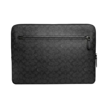 COACH Zip Around Coated Canvas With Delicate Calfskin Laptop Bag Large Size Men's Black