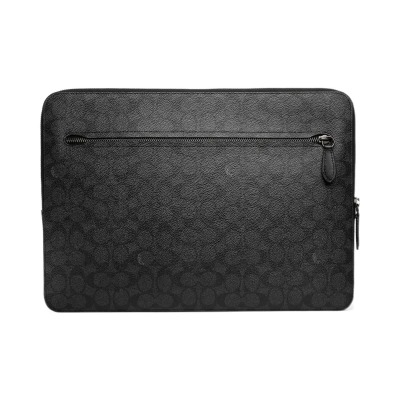 COACH Zip Around Coated Canvas With Delicate Calfskin Laptop Bag Large Size Men's Black-0