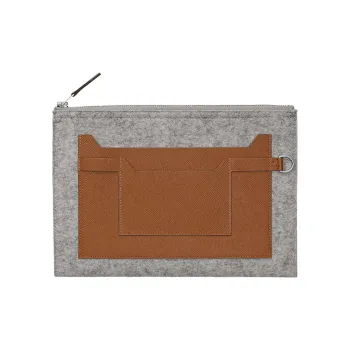HERMES Toodoo Wool Felt With Epsom Calfskin Clutch Men's Gray/Brown