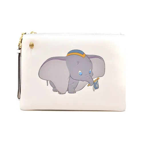 COACH Disney Wristlet Collaboration Leather Clutch Large Size Women's White