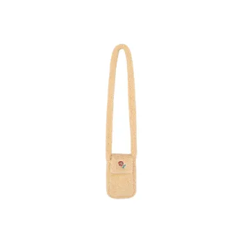 MostwantedLab Vintage Flower Faux Lambswool Shoulder Bag Small Size Unisex Beige Apricot