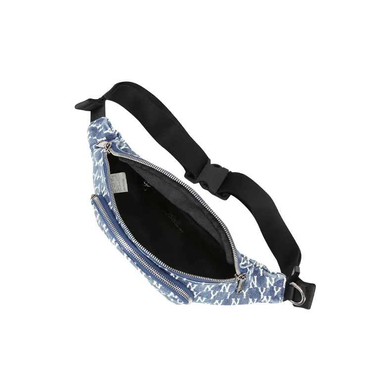 MLB Monogram Collection Cotton Crossbody Bag, Fanny Pack Regular Unisex Denim Blue-3