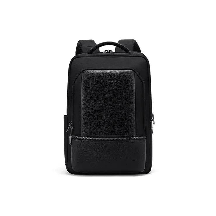 Simvay Clos Fabric With Cow Leather Backpack Laptop Bag Travel Bag Large Size Men's Black-1