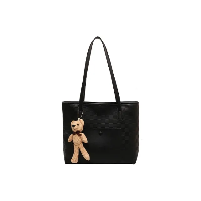 JANE KLAIN Synthetic Leather Tote Bag Shopping Bag Shoulder Bags Large Size Women's Brown/Black/Ecru-5