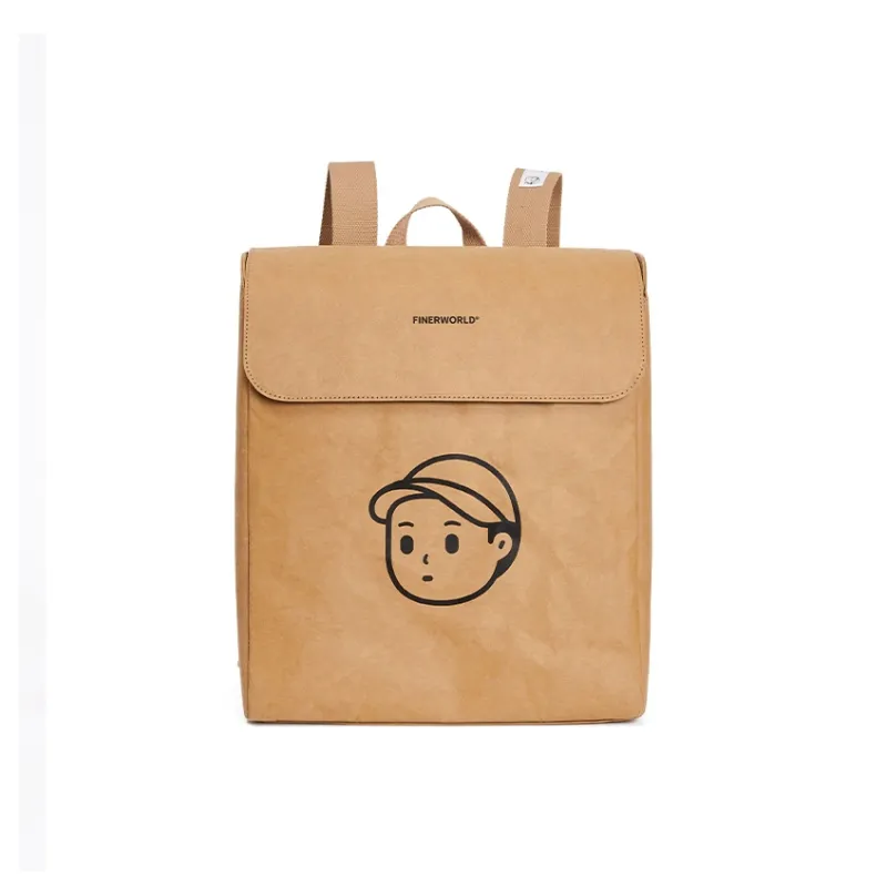 Finerworld Kraft Paper Double-Shoulder Backpack Handbag Medium Size Unisex Kraft Paper Color-0
