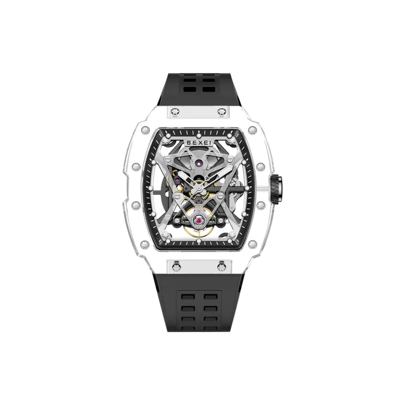 BEXEI Rin Chie Collection Automatic Mechanical Movement Rubber Strap Watch Men's Watches Cut Out Dial-1