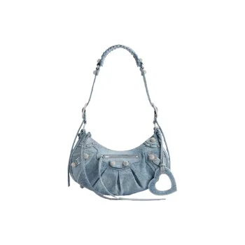 Balenciaga Le Cagole Shoulder Bag Small Blue Denim Wash With Rhinestones