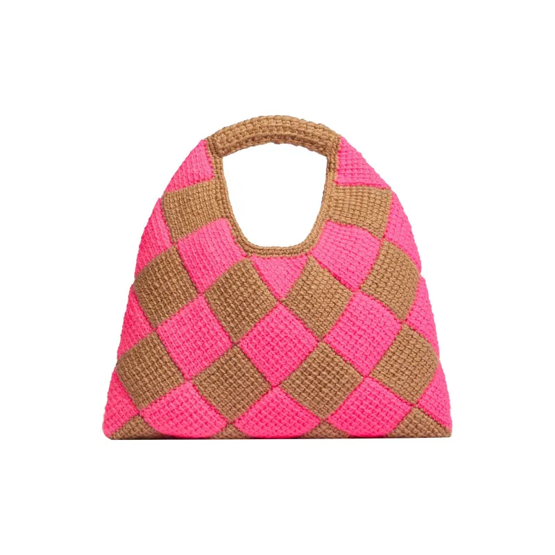 MARNI Acrylic Knitted Fabric With Cow Leather Basket Bag Handbag Medium Size Women's Brown/Pink-2