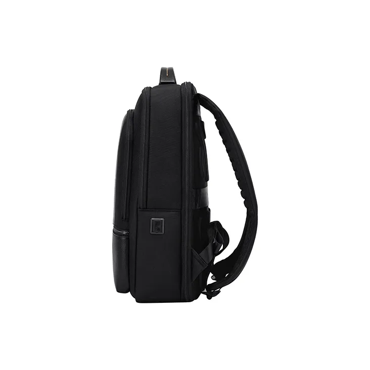 Simvay Clos Fabric With Cow Leather Backpack Laptop Bag Travel Bag Large Size Men's Black-4