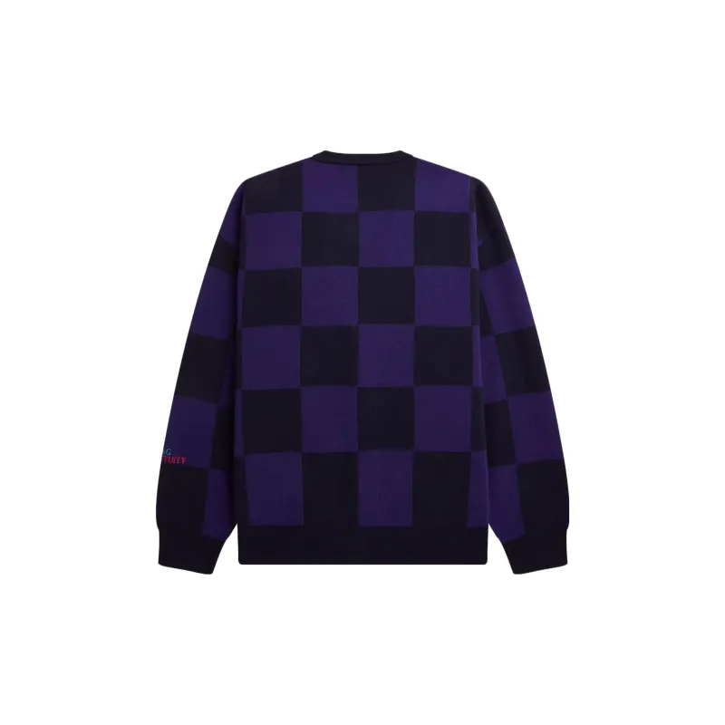 FRED PERRY X Raf Simons Logo appliqué Checkered Cotton Cardigan-1