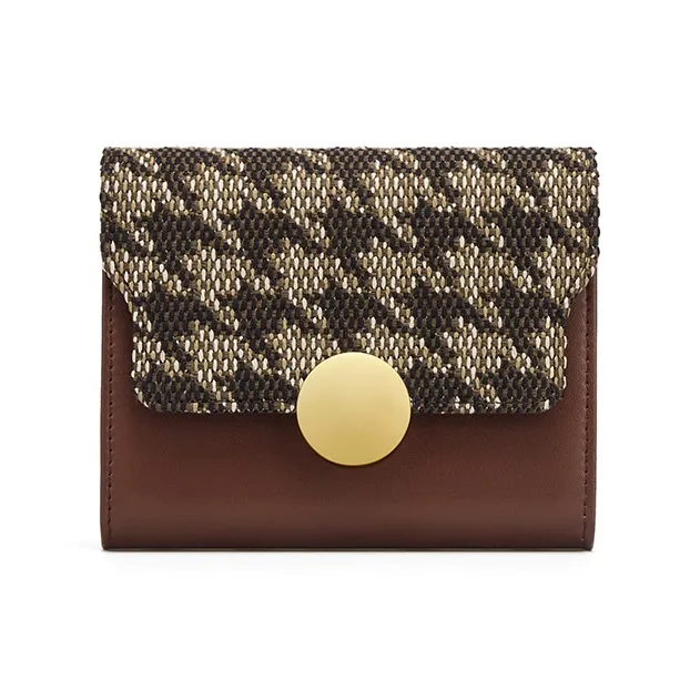 Simvay Clos Fabric, Synthetic Leather Wallet, Coin Purse, Card Holder, Document Bag, Wallet Regular Women's Brown-1