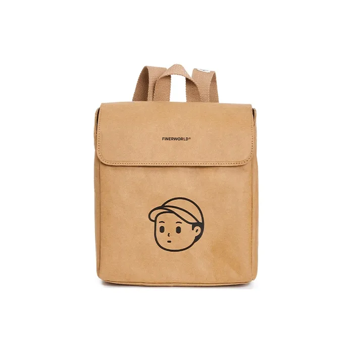 Finerworld Kraft Paper Double-Shoulder Backpack Handbag Medium Size Unisex Kraft Paper Color-3