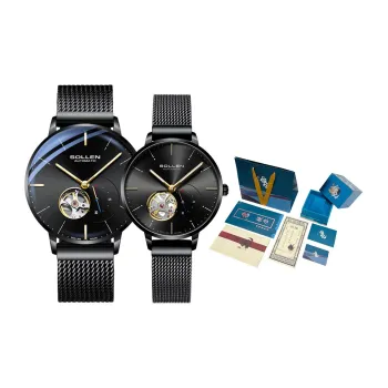 SOLLEN Automatic Mechanical Movement Stainless Steel Strap Watch Unisex Black Dial 523