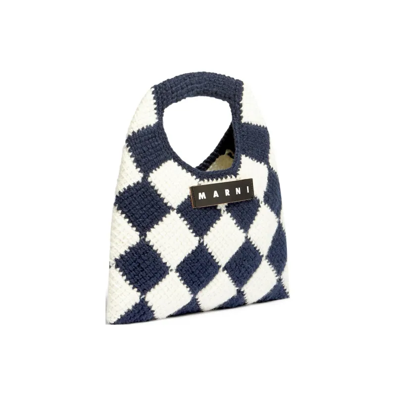 MARNI Acrylic Knitted Fabric Basket Bag Handbag Small Size Women's White/Blue-1