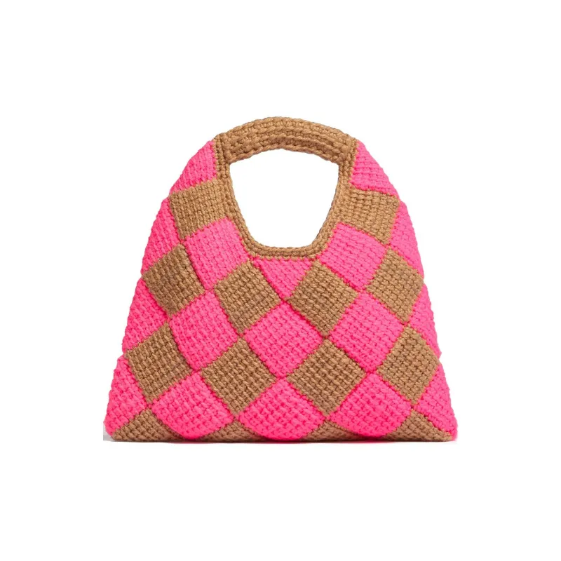 MARNI Acrylic Knitted Fabric Basket Bag Handbag Mini Women's Pink/Brown-2