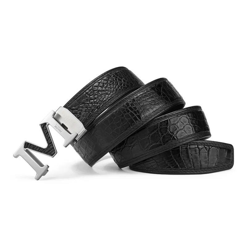 FAIRWHALE Brand Large Logo Stainless Steel High End Automatic Buckle Crocodile Leather Belts Men's Width 3.5CM-3