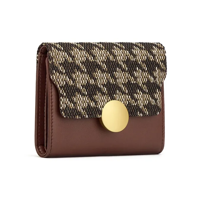 Simvay Clos Fabric, Synthetic Leather Wallet, Coin Purse, Card Holder, Document Bag, Wallet Regular Women's Brown-2
