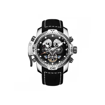 REEF TIGER Aurora Automatic/Manual Mechanical Movement Steel Strap Watch Men's Watches Black Dial