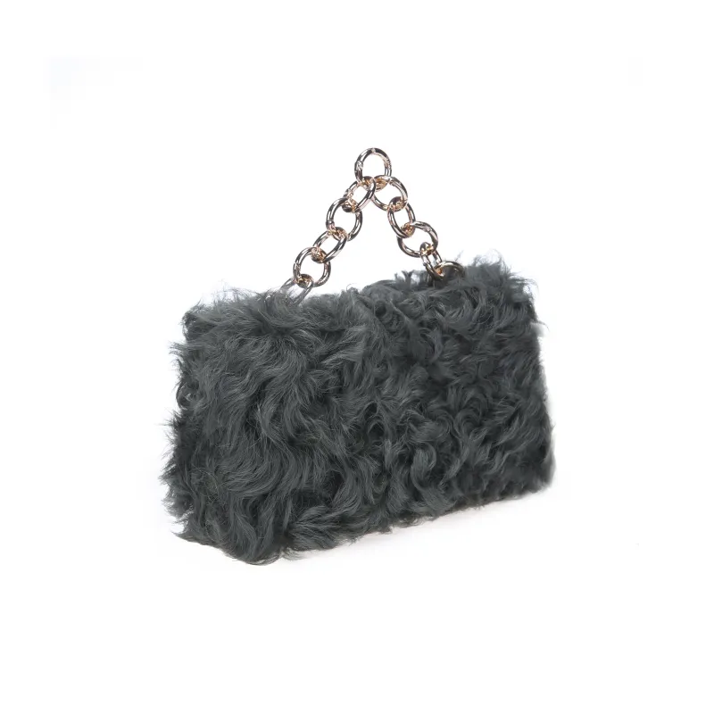 QULU Wool One Shoulder Handbag Small Size Women's Beige/Green/Black-14