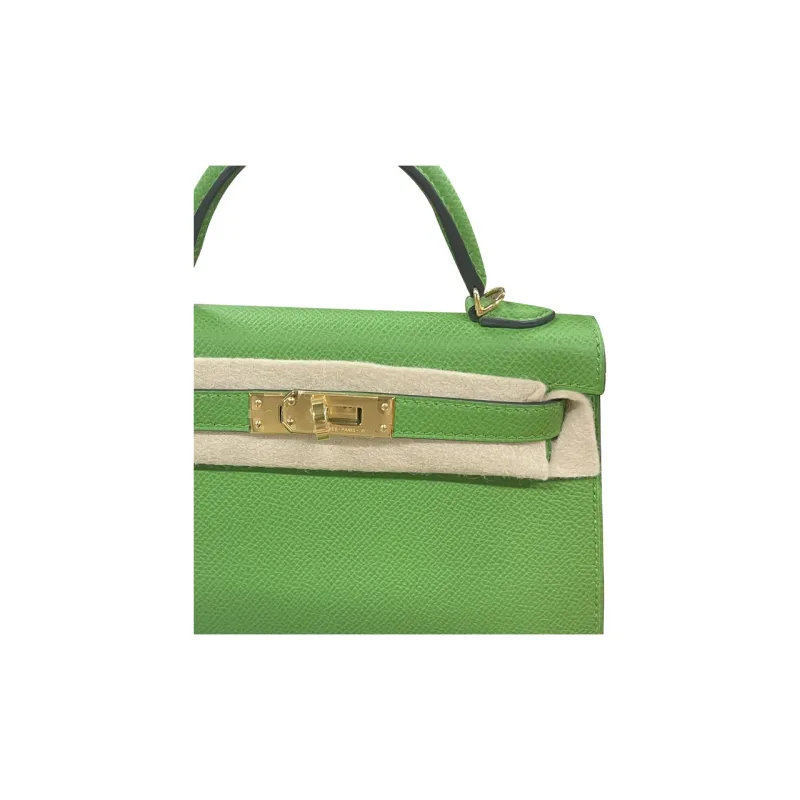HERMES Mini Kelly Generation 1 Epsom Leather Kelly Bag Handbags Mini Women's A8 Yuka Ribbon Green-2
