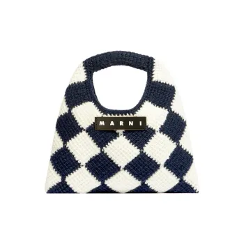 MARNI Acrylic Knitted Fabric Basket Bag Handbag Small Size Women's White/Blue