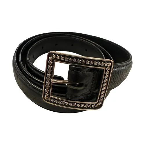 Chrome Hearts Solid Color Print Pin Buckle Leather Belts Unisex Black Width 3.6CM