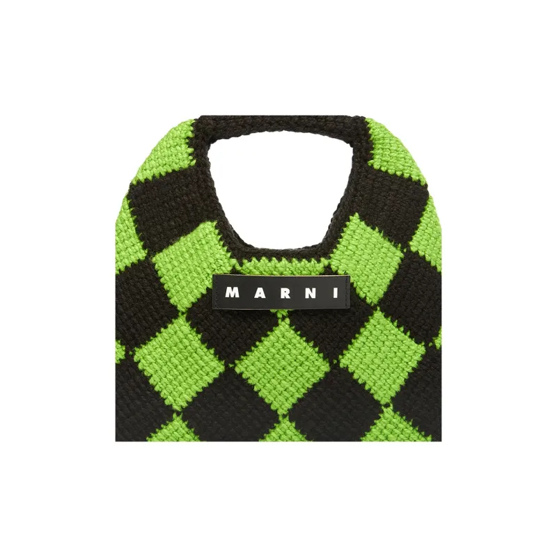 MARNI Acrylic With Cow Leather Basket Bag Handbag Small Size Women's Green/Black-3